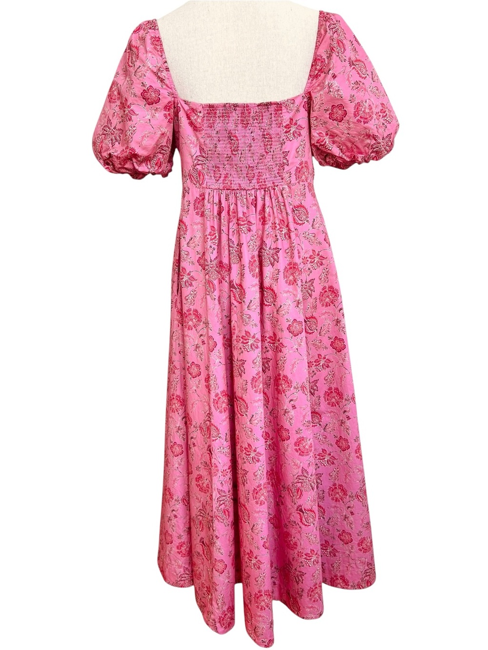 Hill House Pink Red Floral Ikat Cotton Midi Dress Size Large Matilda - Picture 2 of 15